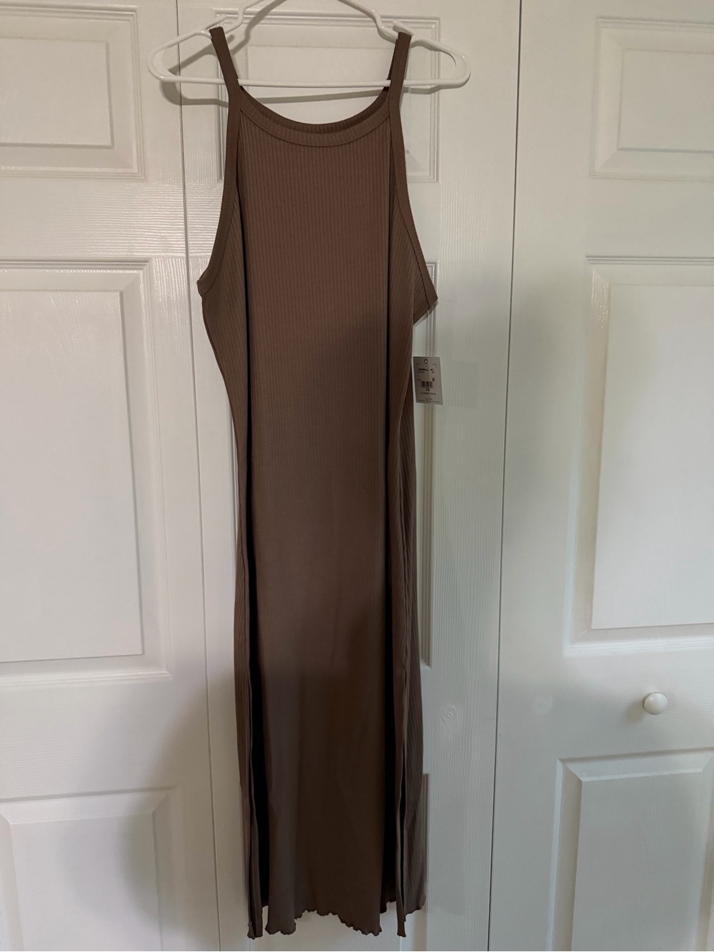 O'Neill Ribbed Maxi Dress in Taupe Brown